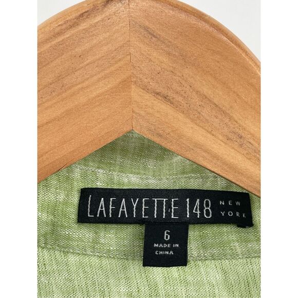 Lafayette 148 Linen Tunic Top Shirt Button Down Women 6‎ Green Collar Oversized - Picture 3 of 12